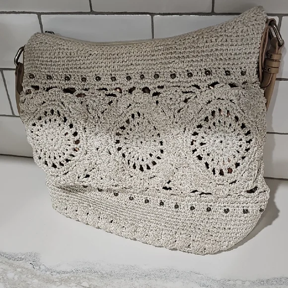 The Sak Crochet Shoulder Bag in Cream and Brown - Picture 3 of 5
